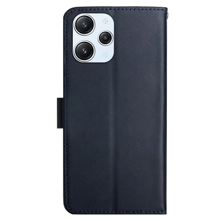 HT02 Per Xiaomi Redmi 12 4G TPU+Pelle Bovina Genuina Wallet Stand Case Texture Nappa Antiurto Cover Telefono - Blu