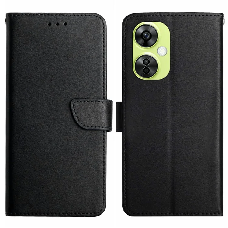 HT02 Para OnePlus Nord CE3 5G / CE 3 Lite 5G / Nord N30 5G Funda de Teléfono Soporte Textura Napa Cuero Genuino de Vaca Funda de Teléfono - Negro
