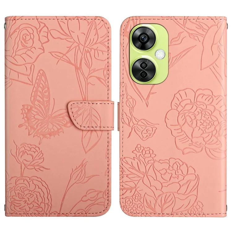HT03 For OnePlus Nord CE3 5G / Nord CE 3 Lite 5G / Nord N30 5G PU Leather Wallet Case Stand Imprinted Cover with Shoulder Strap - Pink