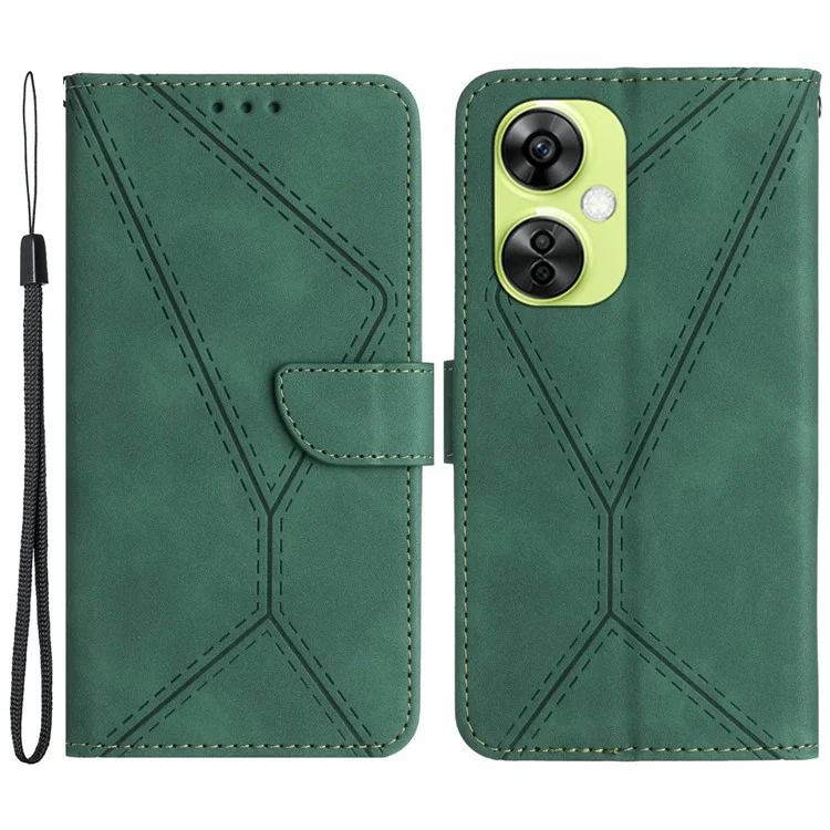 HT05 für OnePlus Nord CE3 5G / CE 3 Lite 5G / Nord N30 5G PU-Leder-Cover Skin-touch Flip-Stand-Portemonnaie Bedruckte Linie Handyhülle - Grün