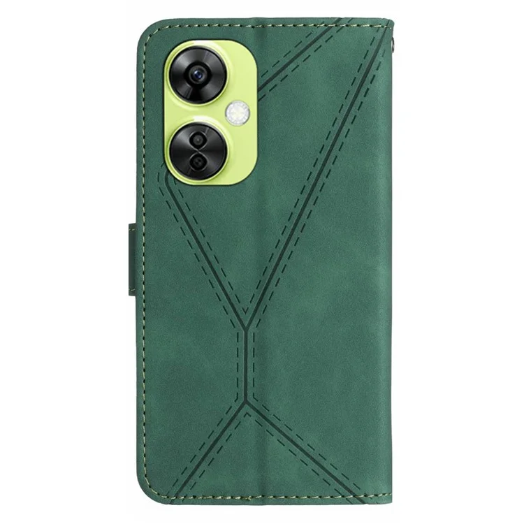 HT05 für OnePlus Nord CE3 5G / CE 3 Lite 5G / Nord N30 5G PU-Leder-Cover Skin-touch Flip-Stand-Portemonnaie Bedruckte Linie Handyhülle - Grün