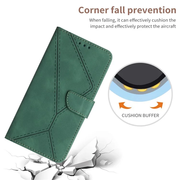 HT05 für OnePlus Nord CE3 5G / CE 3 Lite 5G / Nord N30 5G PU-Leder-Cover Skin-touch Flip-Stand-Portemonnaie Bedruckte Linie Handyhülle - Grün