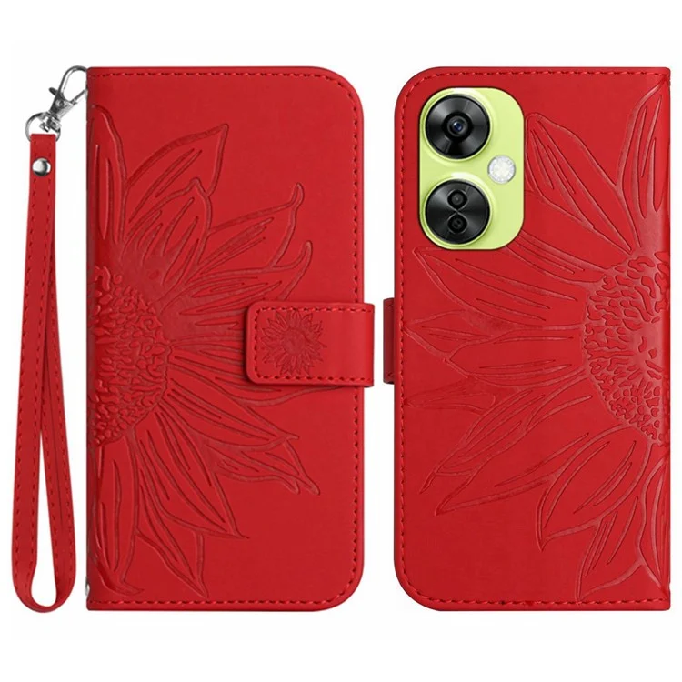 HT04 Für OnePlus Nord CE3 5G / Nord CE 3 Lite 5G / Nord N30 5G Brieftasche Handyhülle Ständer Lederhülle mit Handschlaufe - Rot