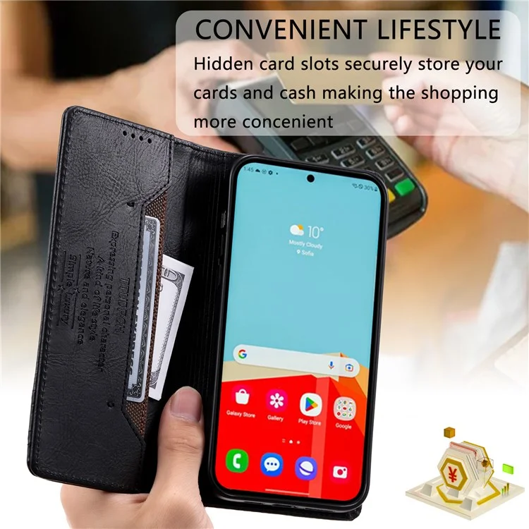 TTUDRCH Style 007 Custodia Bloccante RFID per Samsung Galaxy A24 4G (162,1 x 77,6 x 8,3 mm) Portafoglio Stand Custodia in Pelle - Nero
