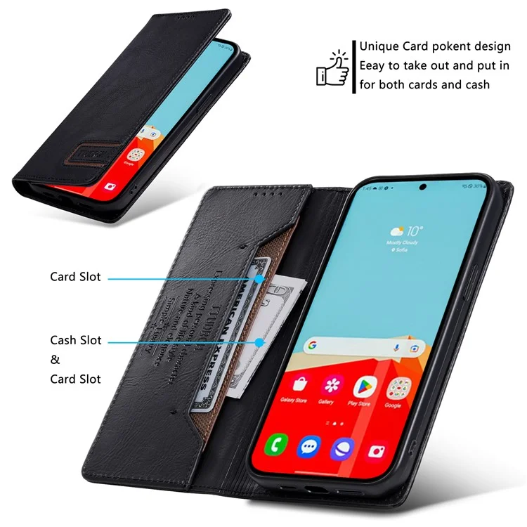 TTUDRCH Style 007 Custodia Bloccante RFID per Samsung Galaxy A24 4G (162,1 x 77,6 x 8,3 mm) Portafoglio Stand Custodia in Pelle - Nero