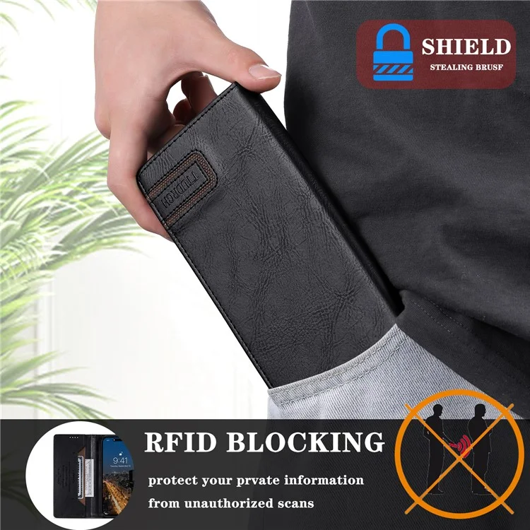 TTUDRCH Style 007 Custodia Bloccante RFID per Samsung Galaxy A24 4G (162,1 x 77,6 x 8,3 mm) Portafoglio Stand Custodia in Pelle - Nero