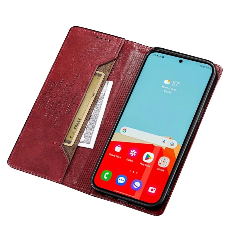 TTUDRCH Style 007 RFID Blocking Case for Samsung Galaxy A24 4G (162.1 x 77.6 x 8.3mm) Wallet Stand Leather Phone Cover - Wine Red