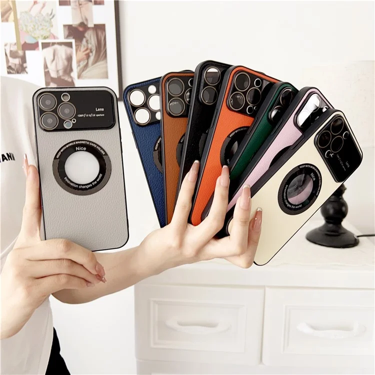Совместим с Magsafe Case Для Iphone 13 Pro Max 6,7 Дюйма Litchi Texture PU - Сапфир