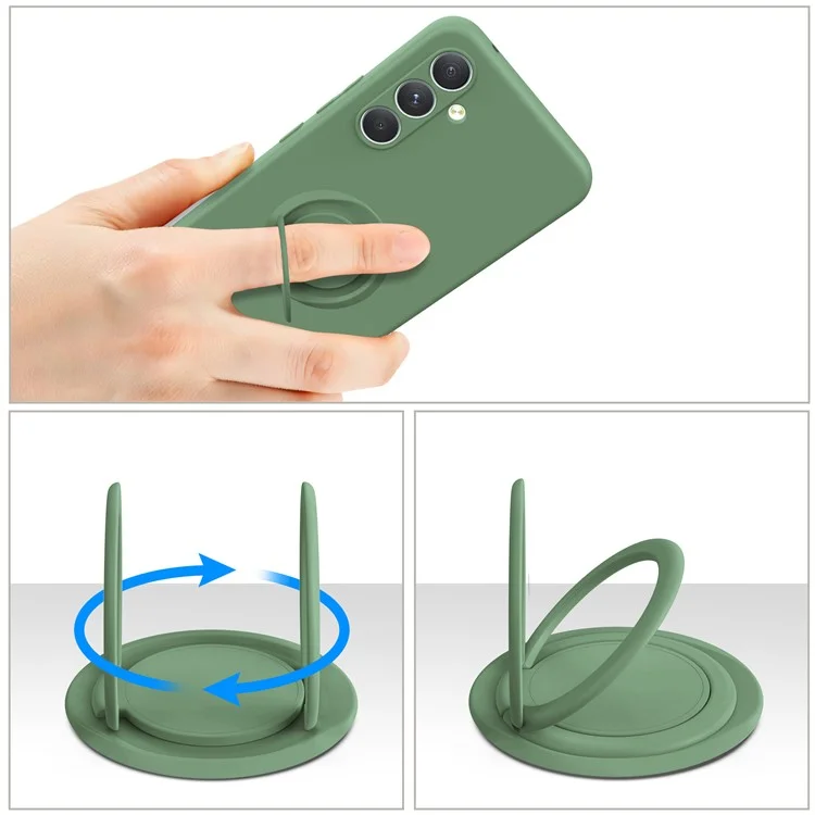 Pour Samsung Galaxy A54 5G Ring Kickstand Phone Case Liquid Silicone Cover with Wrist Rope - Red