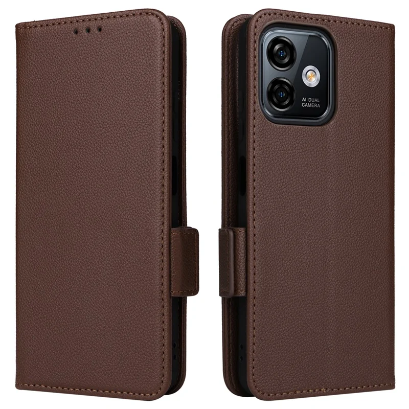 For Ulefone Note 16 Pro Litchi Texture Wallet Stand Phone Case Anti-fall PU Leather Cover - Brown