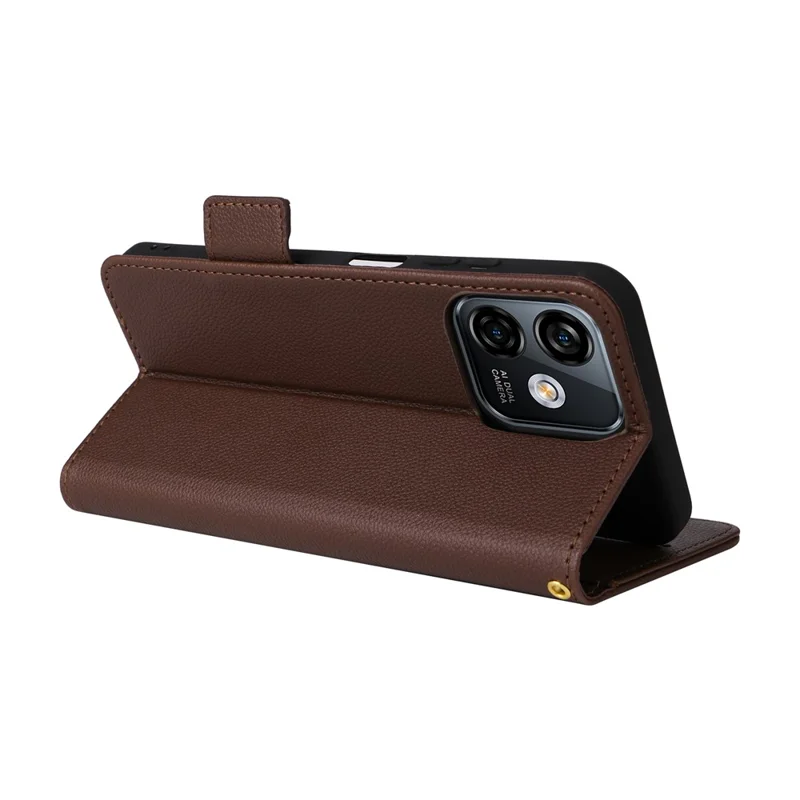 For Ulefone Note 16 Pro Litchi Texture Wallet Stand Phone Case Anti-fall PU Leather Cover - Brown