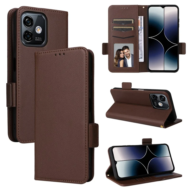For Ulefone Note 16 Pro Litchi Texture Wallet Stand Phone Case Anti-fall PU Leather Cover - Brown