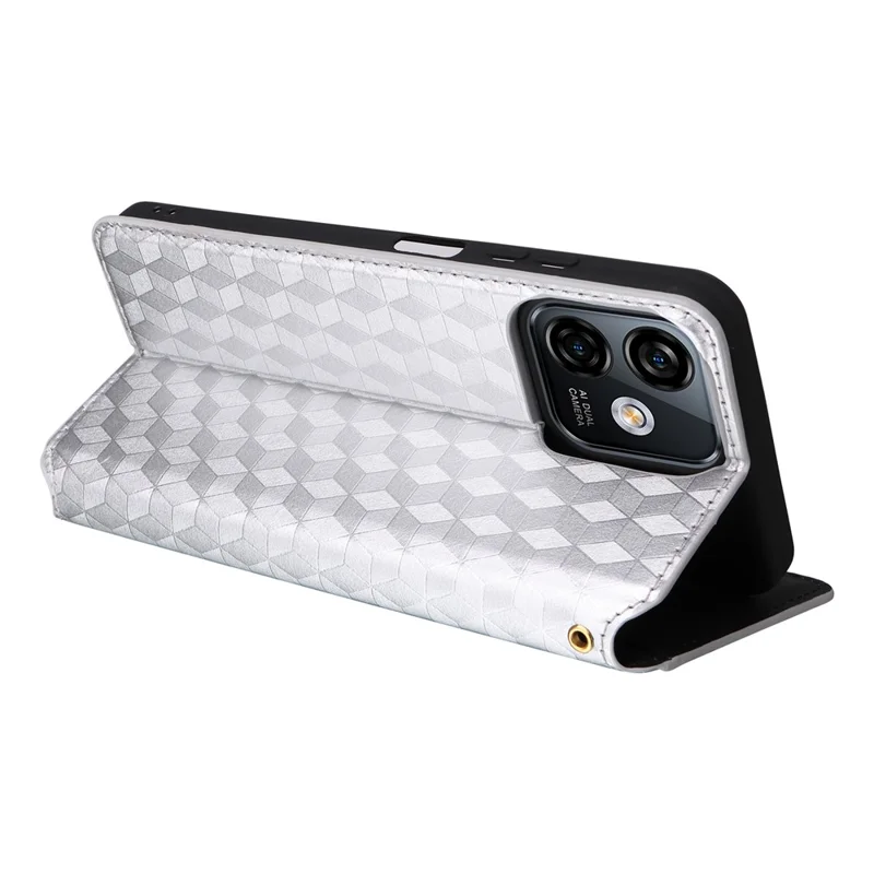 Flip Shell for Ulefone Note 16 Pro Rhombus Imprinted PU Leather Phone Cover Stand Case - Silver