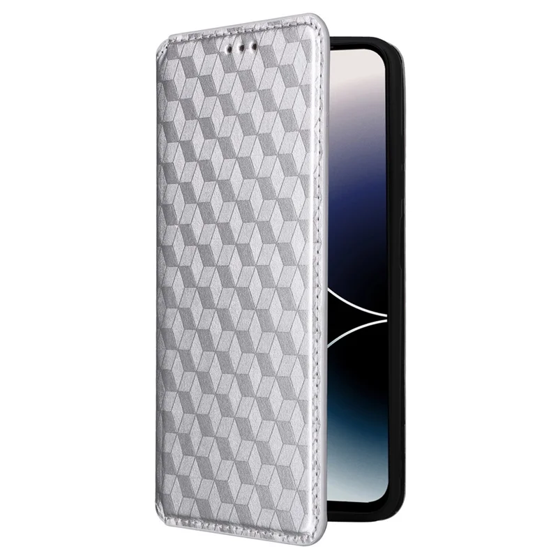 Flip Shell for Ulefone Note 16 Pro Rhombus Imprinted PU Leather Phone Cover Stand Case - Silver