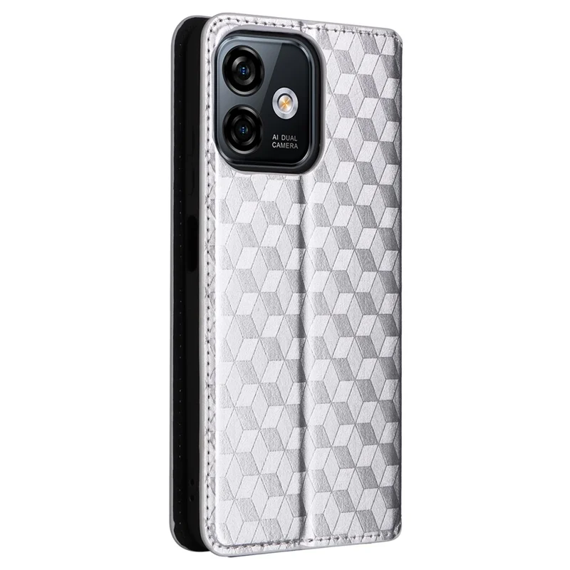 Flip Shell for Ulefone Note 16 Pro Rhombus Imprinted PU Leather Phone Cover Stand Case - Silver