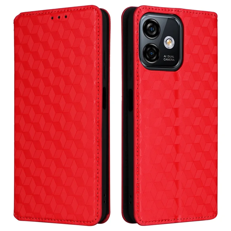 Flip Shell for Ulefone Note 16 Pro Rhombus Imprinted PU Leather Phone Cover Stand Case - Red