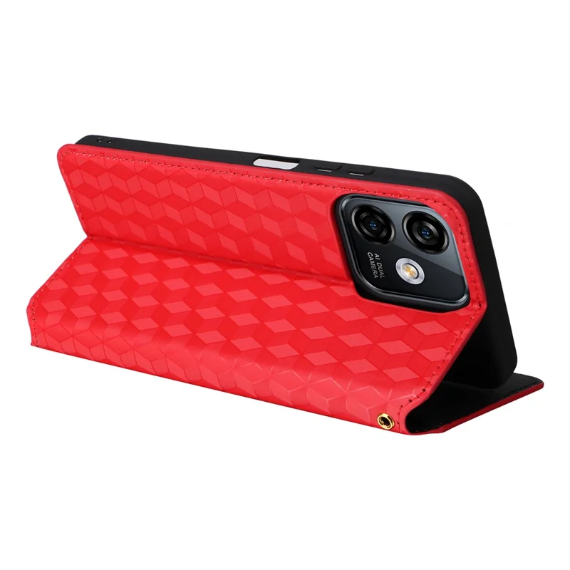 Flip Shell for Ulefone Note 16 Pro Rhombus Imprinted PU Leather Phone Cover Stand Case - Red