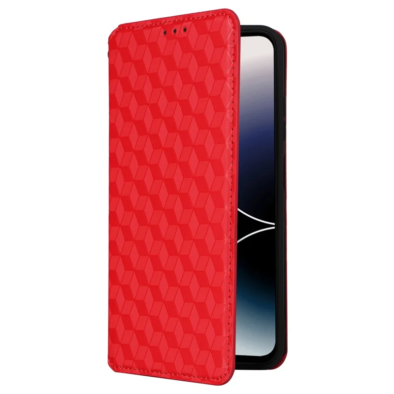 Flip Shell for Ulefone Note 16 Pro Rhombus Imprinted PU Leather Phone Cover Stand Case - Red