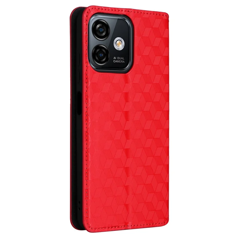 Flip Shell for Ulefone Note 16 Pro Rhombus Imprinted PU Leather Phone Cover Stand Case - Red