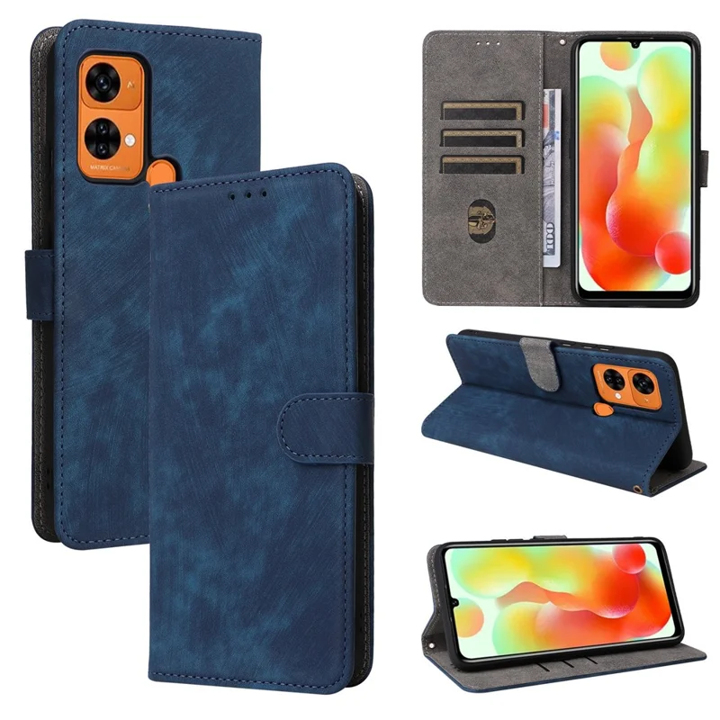 For Oukitel C33 Phone Cover RFID Blocking Wallet Stand Shell Drop Proof Leather Case - Blue