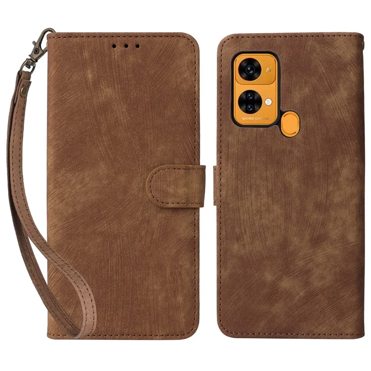 For Oukitel C33 Phone Cover RFID Blocking Wallet Stand Shell Drop Proof Leather Case - Brown