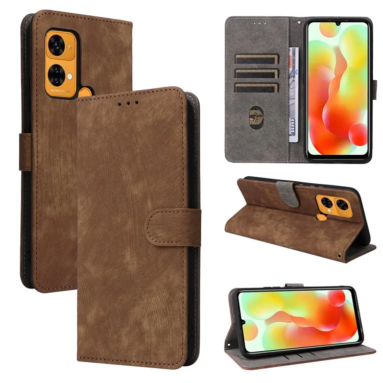 For Oukitel C33 Phone Cover RFID Blocking Wallet Stand Shell Drop Proof Leather Case - Brown