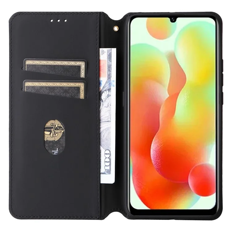 Rhombus Imprinted Shell for Oukitel C33 PU Leather Phone Cover Shockproof Stand Case - Black
