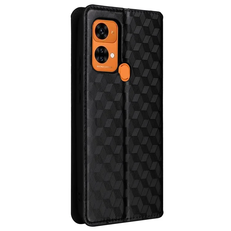 Rhombus Imprinted Shell for Oukitel C33 PU Leather Phone Cover Shockproof Stand Case - Black