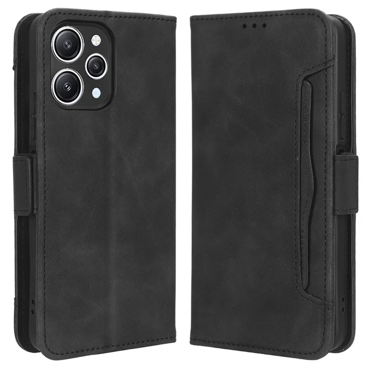 For Xiaomi Redmi 12 4G / 12 5G (Global) / Note 12R 5G / Poco M6 Pro 5G Multiple Card Slots Flip Stand Phone Case PU Leather Wallet Cover - Black