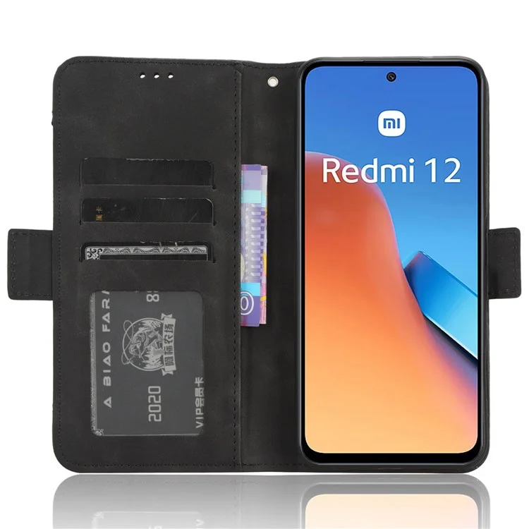 Für Xiaomi Redmi 12 4G / 12 5G (Global) / Note 12R 5G / Poco M6 Pro 5G Mehrfachkartenslots Flip-Ständer Handyhülle PU-Leder Geldbörse - Schwarz