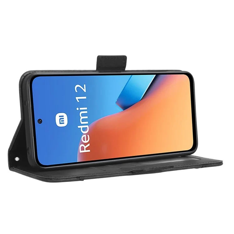 Für Xiaomi Redmi 12 4G / 12 5G (Global) / Note 12R 5G / Poco M6 Pro 5G Mehrfachkartenslots Flip-Ständer Handyhülle PU-Leder Geldbörse - Schwarz