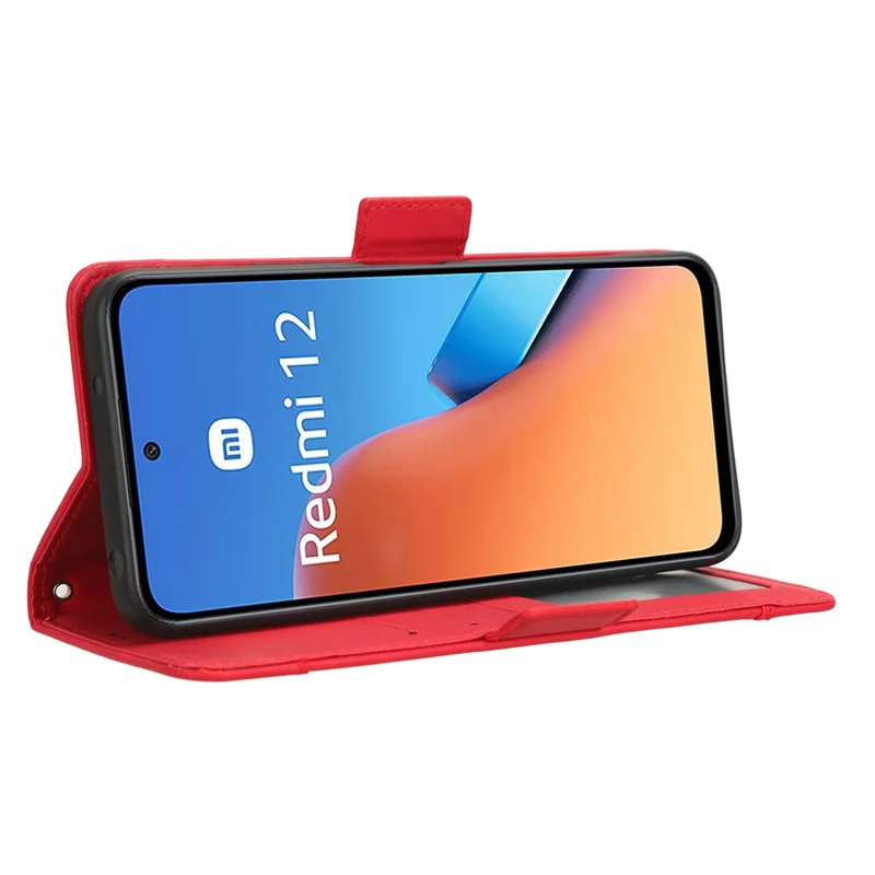 Para Xiaomi Redmi 12 4G Múltiplos Slots de Cartão Flip Stand Telepho - Vermelho