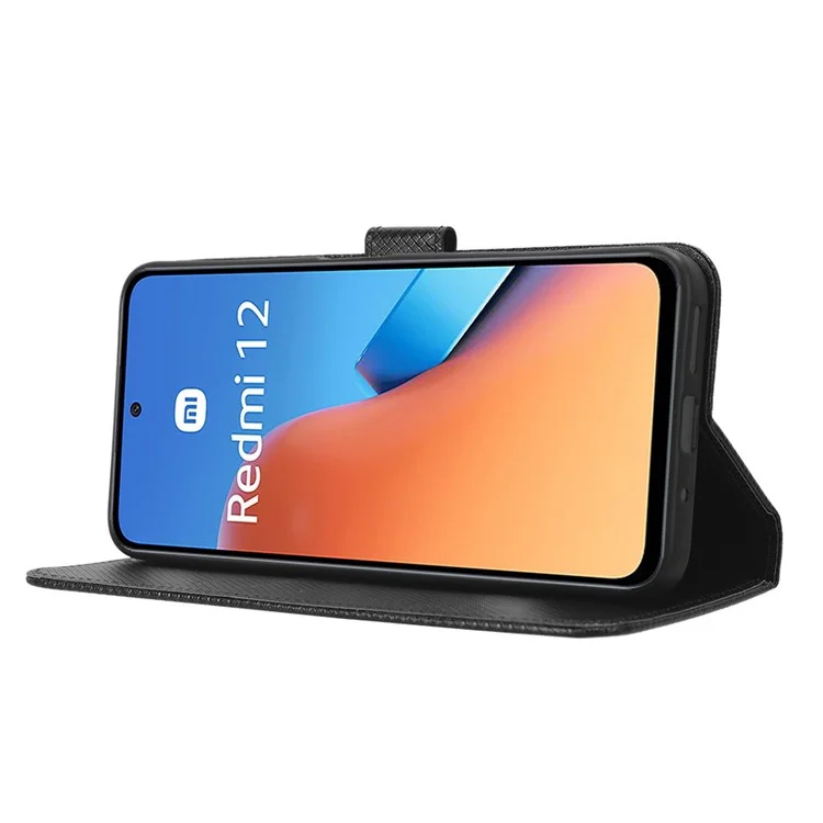 Diamond Texture Shell for Xiaomi Redmi 12 4G / 12 5G (Global) / Note 12R 5G / Poco M6 Pro 5G PU Leather Wallet Phone Case Phone Stand Cover - Black