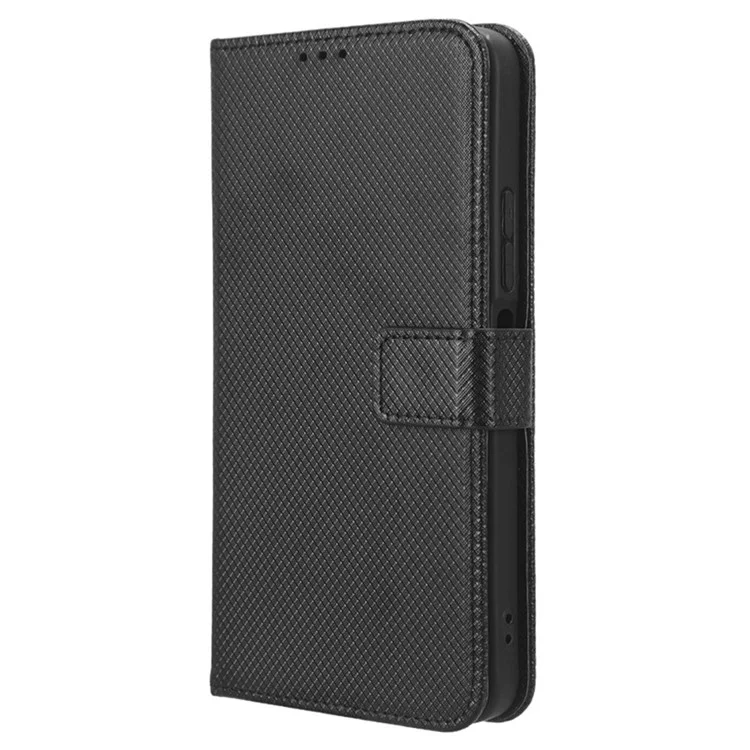 Diamond Texture Shell for Xiaomi Redmi 12 4G / 12 5G (Global) / Note 12R 5G / Poco M6 Pro 5G PU Leather Wallet Phone Case Phone Stand Cover - Black