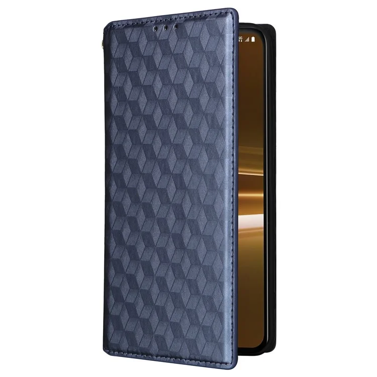 Guscio a rombo impresso per HTC U23 / U23 Pro 5G Custodia in pelle PU a prova di urto - Blu