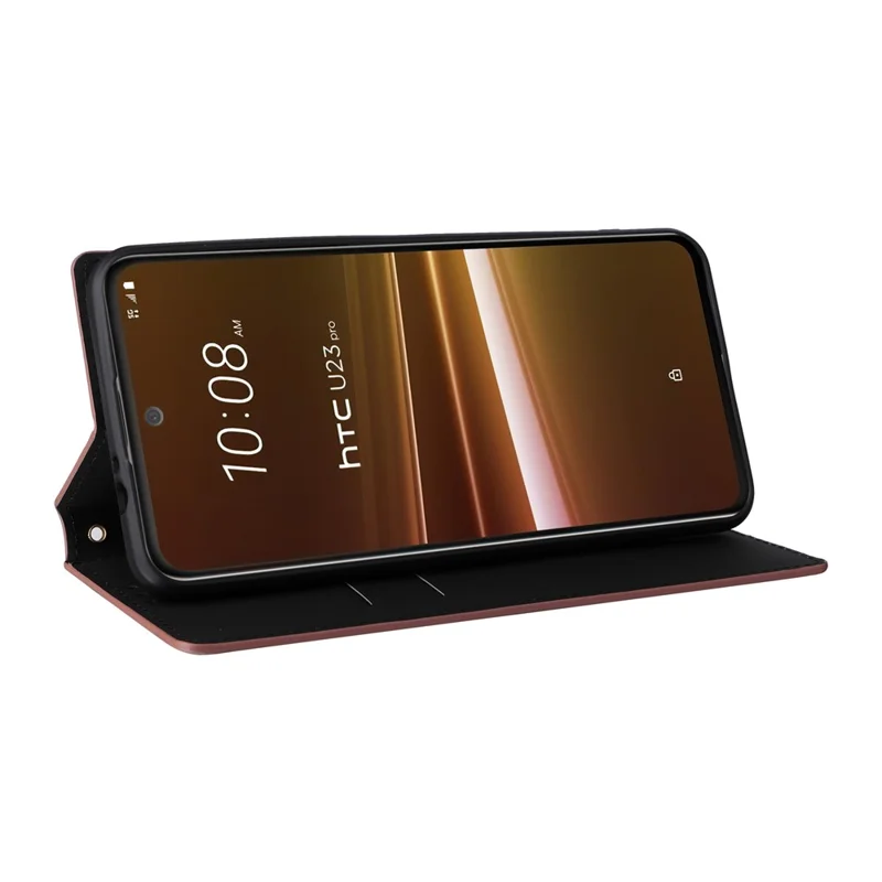 Rhombus Imprinted Shell for HTC U23 / U23 Pro 5G PU Leather Bump Proof Phone Cover Stand Case - Brown