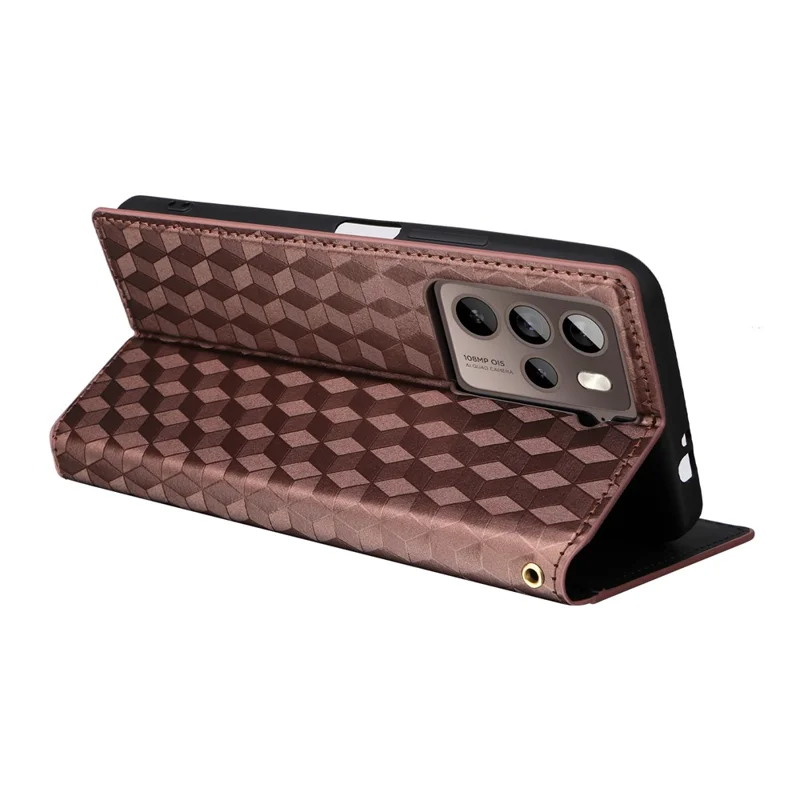 Rhombus Imprinted Shell for HTC U23 / U23 Pro 5G PU Leather Bump Proof Phone Cover Stand Case - Brown