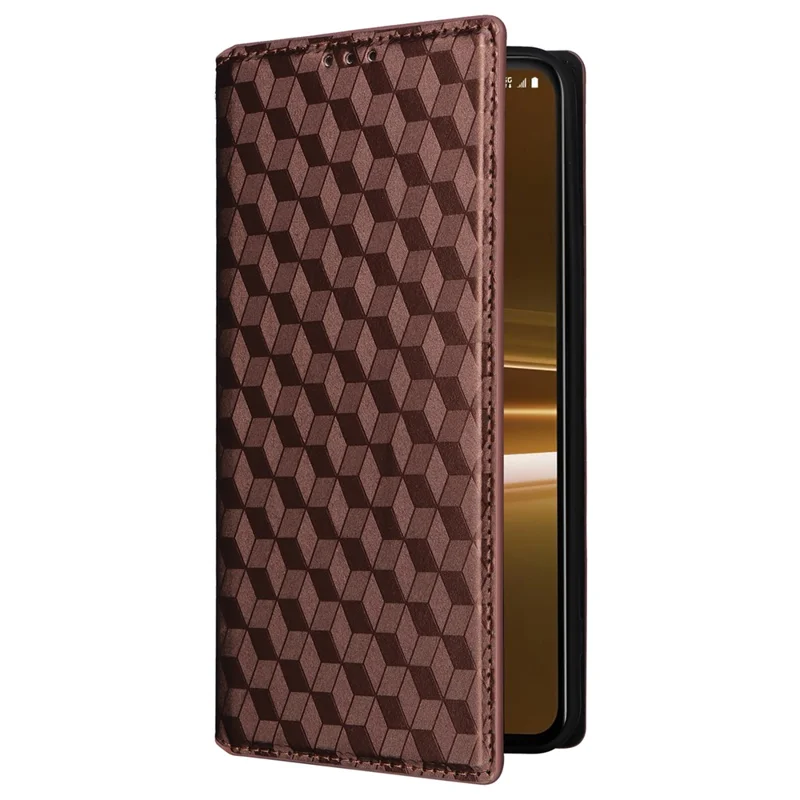 Rhombus Imprinted Shell for HTC U23 / U23 Pro 5G PU Leather Bump Proof Phone Cover Stand Case - Brown