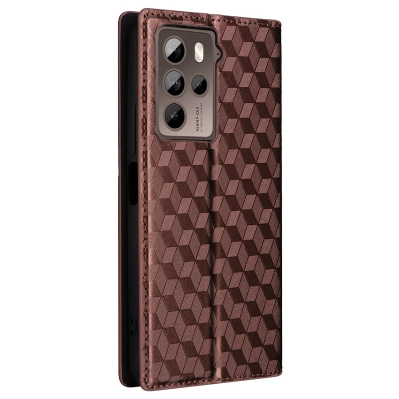 Rhombus Imprinted Shell for HTC U23 / U23 Pro 5G PU Leather Bump Proof Phone Cover Stand Case - Brown