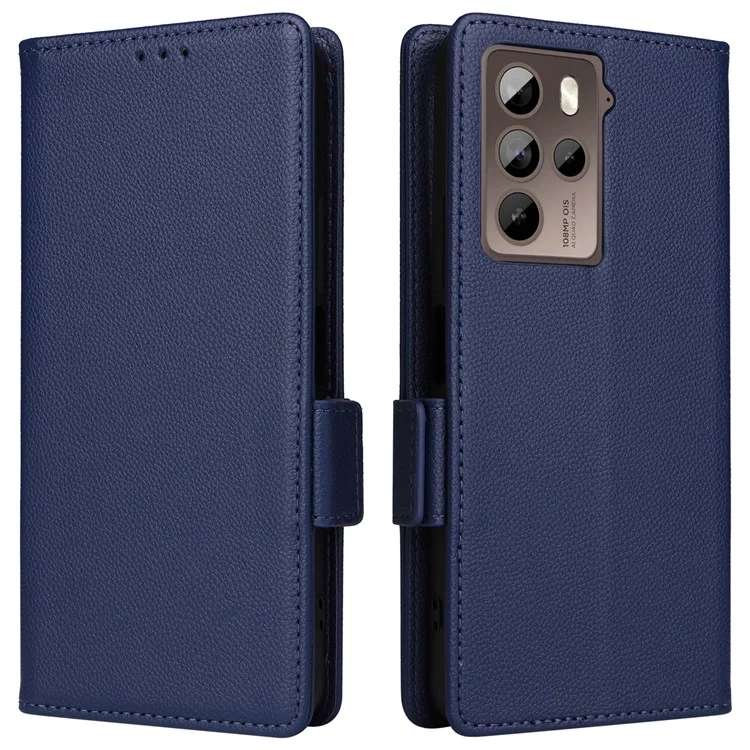 Phone Case for HTC U23 / U23 Pro 5G Litchi Texture Wallet Stand PU Leather Cover - Dark Blue
