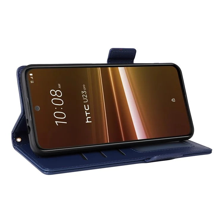 Phone Case for HTC U23 / U23 Pro 5G Litchi Texture Wallet Stand PU Leather Cover - Dark Blue