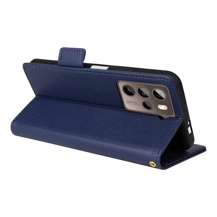 Phone Case for HTC U23 / U23 Pro 5G Litchi Texture Wallet Stand PU Leather Cover - Dark Blue