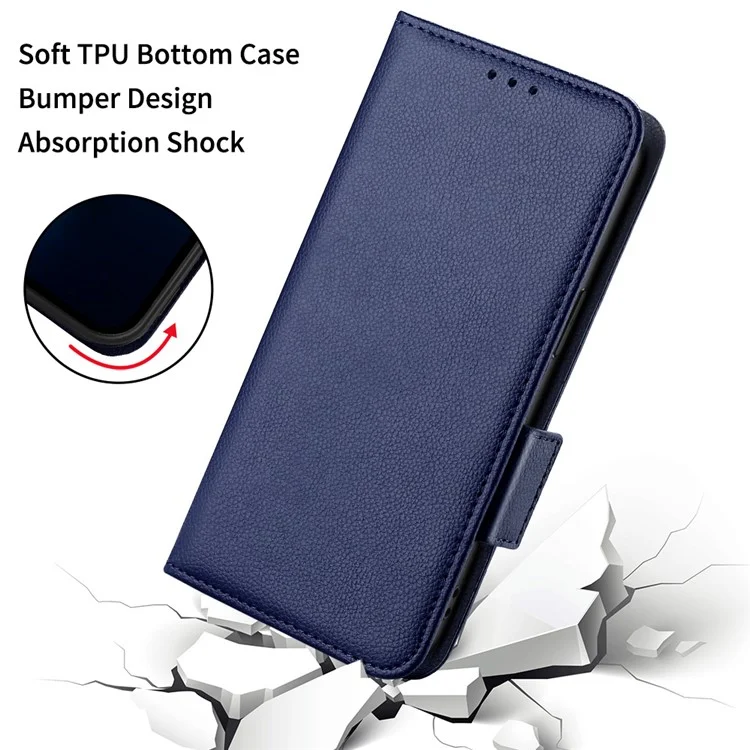 Phone Case for HTC U23 / U23 Pro 5G Litchi Texture Wallet Stand PU Leather Cover - Dark Blue