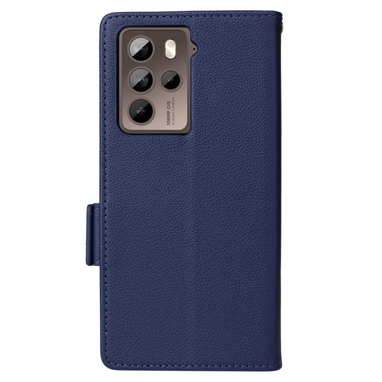 Phone Case for HTC U23 / U23 Pro 5G Litchi Texture Wallet Stand PU Leather Cover - Dark Blue