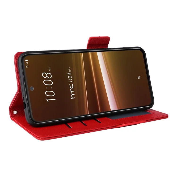 Coque téléphone pour HTC U23 / U23 Pro 5G Texture Litchi Étui Portefeuille Support en Cuir PU - Rouge