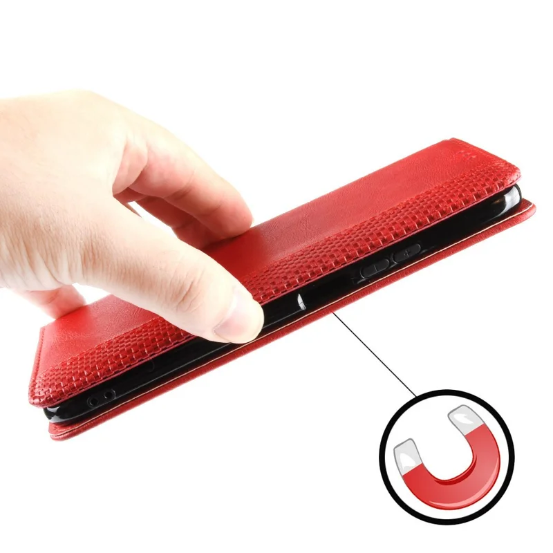 Funda para teléfono para Xiaomi Redmi 12 4G / 12 5G (Global) / Note 12R 5G / Poco M6 Pro 5G, carcasa magnética retro de cuero PU con soporte y billetera - Rojo