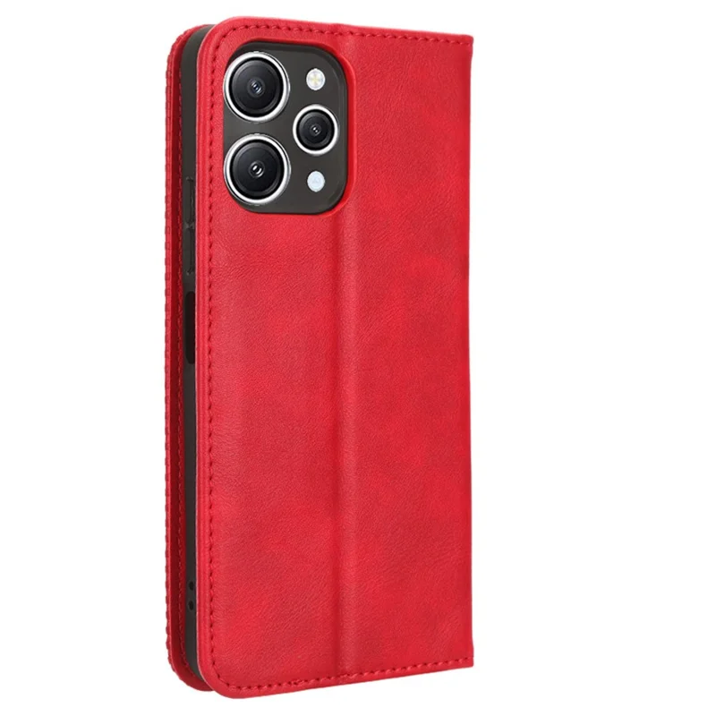 Funda para teléfono para Xiaomi Redmi 12 4G / 12 5G (Global) / Note 12R 5G / Poco M6 Pro 5G, carcasa magnética retro de cuero PU con soporte y billetera - Rojo