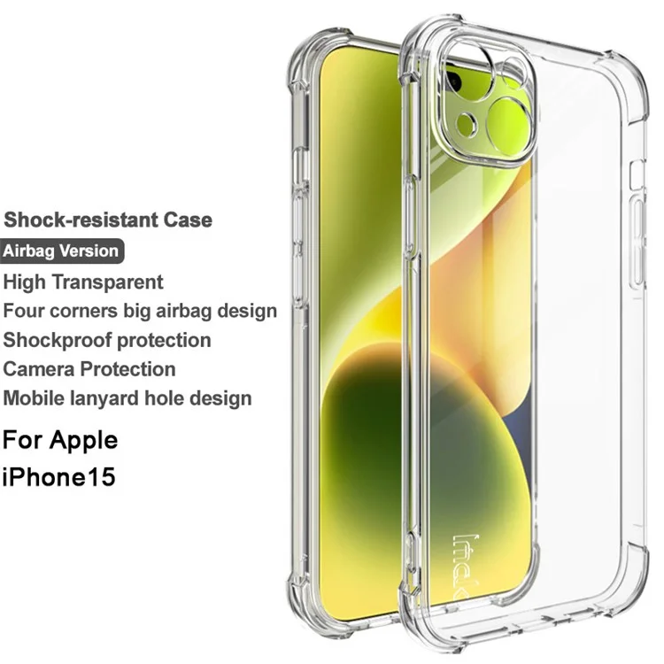 IMAK Anti-scratch Phone Case for iPhone 15 , Ultra Clear Back Cover Flexible TPU Phone Cover - Transparent