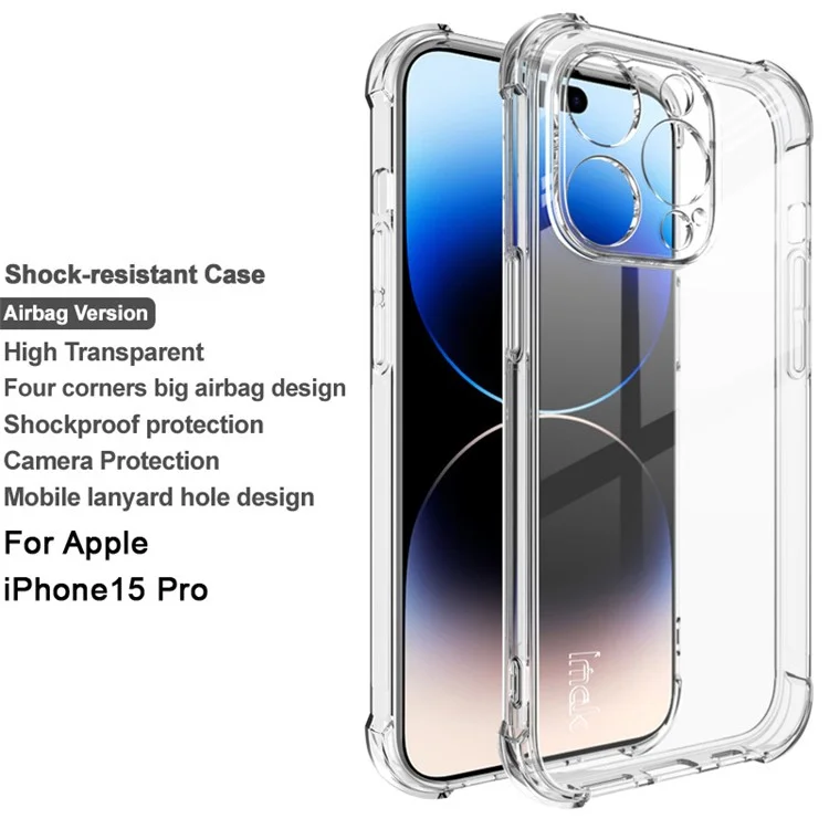 IMAK Pour iPhone 15 Pro Étui de protection transparent anti-rayures en TPU souple - Transparent