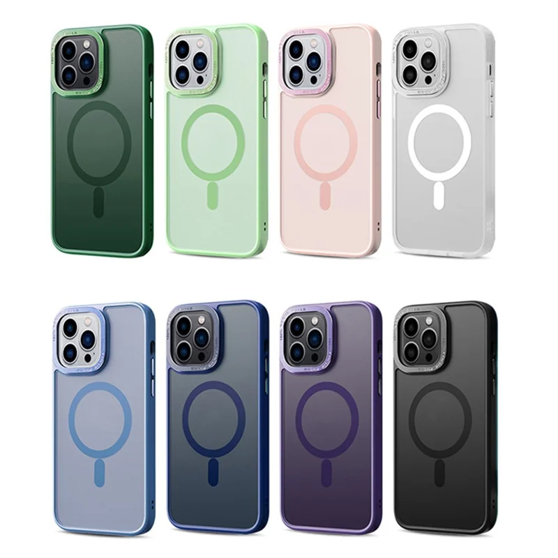 Funda magnética compatible con iPhone 15 Pro y MagSafe, de TPU + PC mate translúcido - Negro